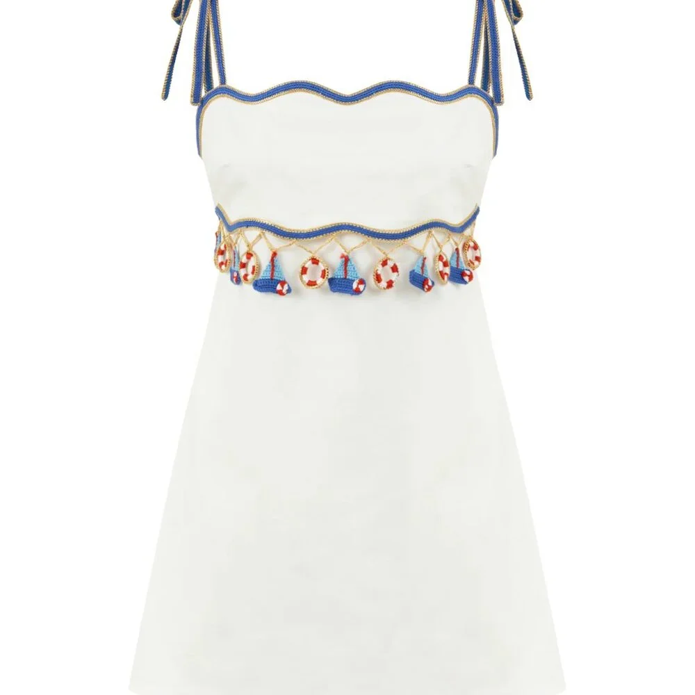 My Beachy Side Muse WHITE NAUTICAL CROCHET SAIL BOAT MINI DRESS LARGE NWT L - Picture 10 of 11